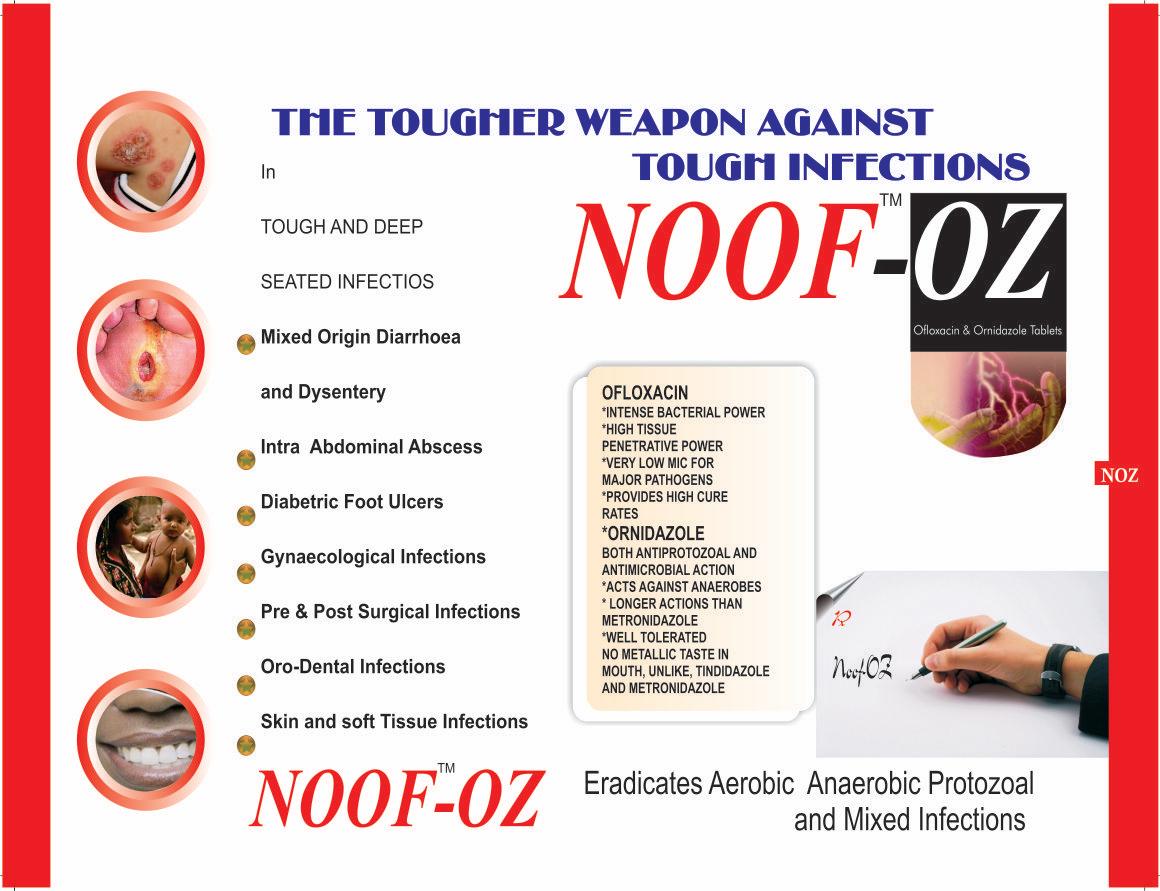 NOOF OZ - Ofloxacin Ornidazole Tablets - Strip of 10 Tablets