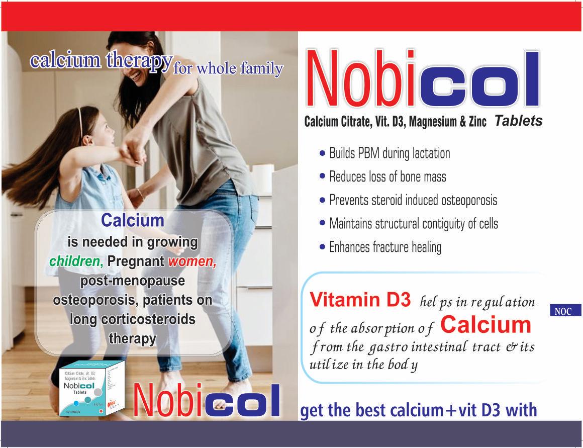 NOBICOL - Calcium Citrate Vitamin D3 Magnesium Zinc Tablets - Strip of 15 Tablets