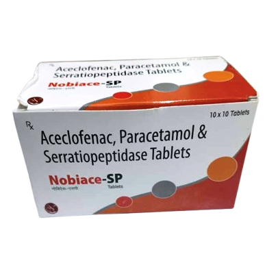 NOBIACE SP – Aceclofenac Paracetamol Serratiopeptidase Tablets – Strip of 10 Tablets