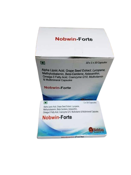 NOBWIN FORTE - Alpha Liopoic Acid Grape Seed Extact Lycopene Methylcobalamin Beta-Carotene Astaxanthin Omega-3 Fatty Acid Coenzyme Q10 Multivitamin Multimineral Capsules